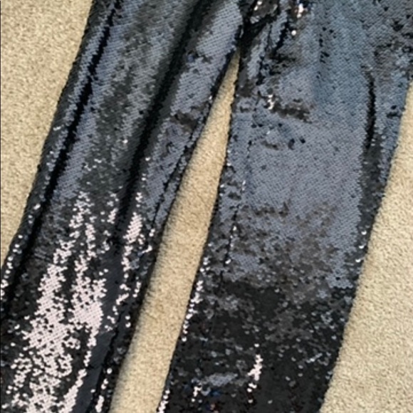 NEW Zara Sequinned Black High Waist Trousers Pants - Picture 9 of 11